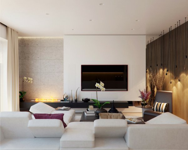 prächtig-modern-Wohnzimmer-Designs-weiß-couch-vase-tisch-feuerstelle